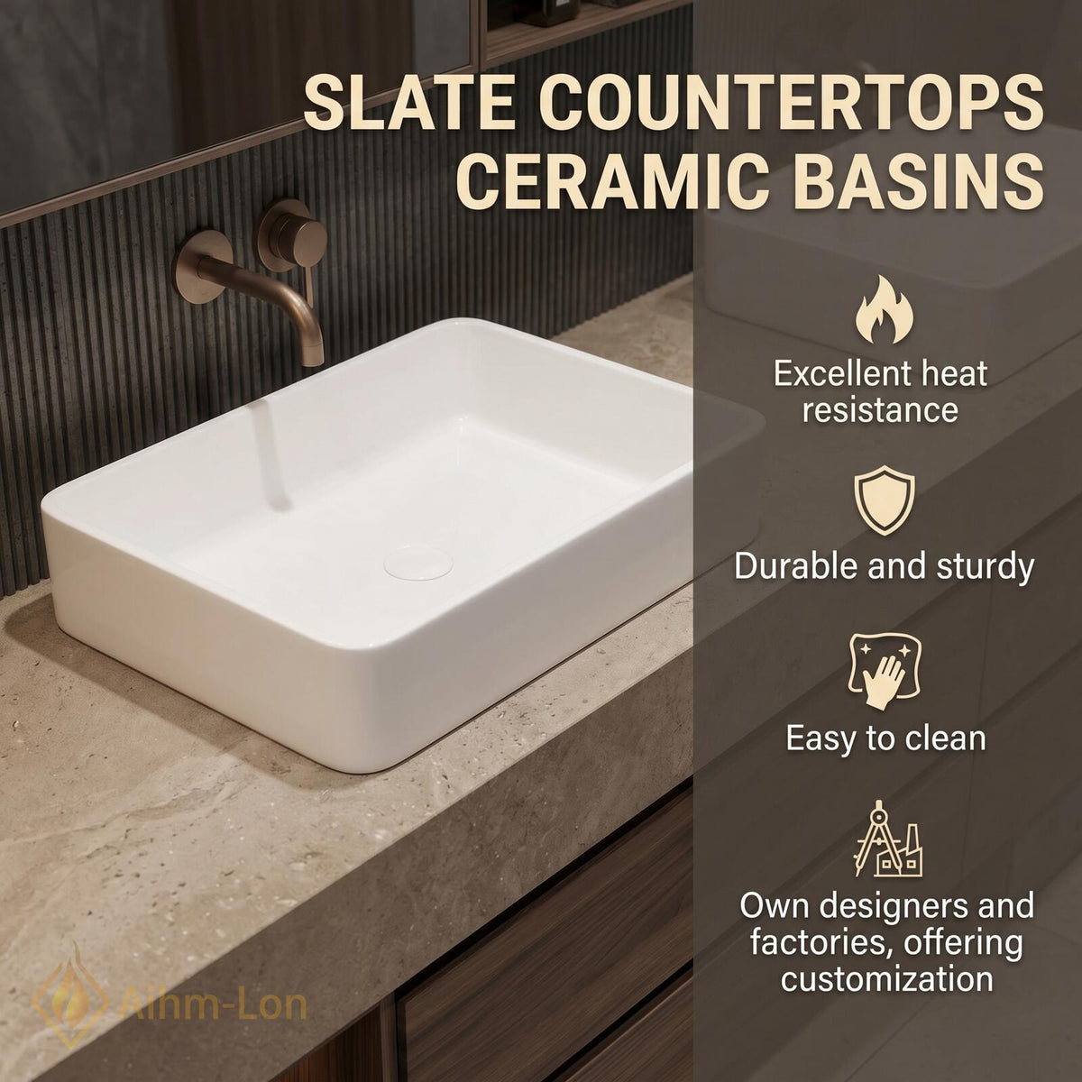 60''-96'' Double Bathroom Vanity with Sink Modern Floating Stone Top Dark Walnut