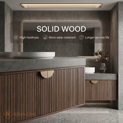 60''-96'' Double Bathroom Vanity with Sink Modern Solid-Wood Wood-Grain Slatted Open-Shelving Sleek