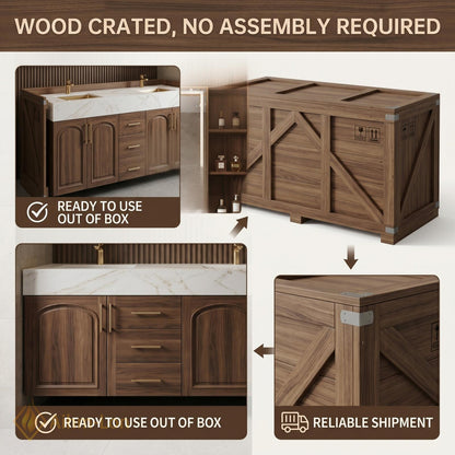 72''-96'' Double Bathroom Vanity with Sink Modern Floating Top Doors Slatted-Panel