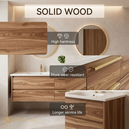 60''-96'' Modern Bathroom Vanity with Sink Floating Undermount Wide Counter Solid Wood