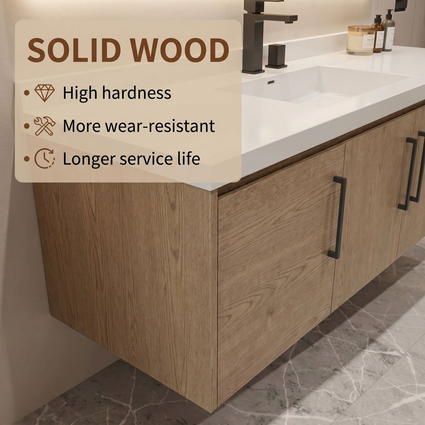 36''-64'' Single Bathroom Vanity with Sink Floating Light Wood Grain Mirror Cabinet