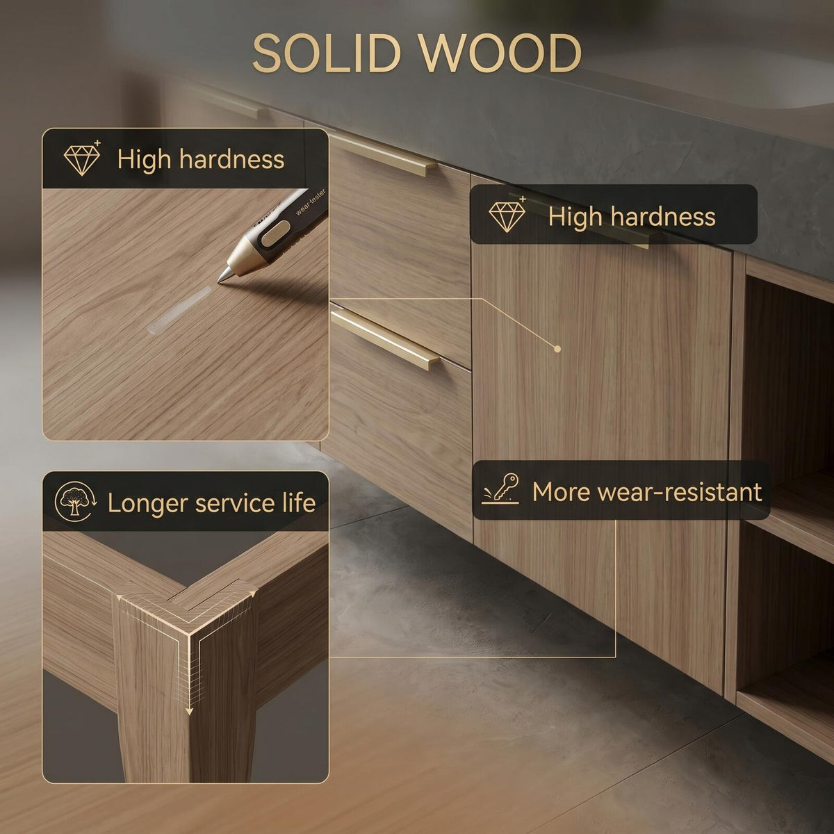60''-96'' Double Bathroom Vanity with Sink Modern Floating Warm Wood Grain Open Side Shelving