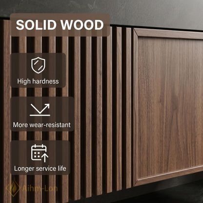60''-96'' Double Bathroom Vanity with Sink Modern Dark Walnut Slatted Floating Panel