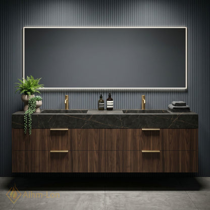 60''-96'' Double Bathroom Vanity with Sink Sleek Floating Silhouette Rich Walnut Wood