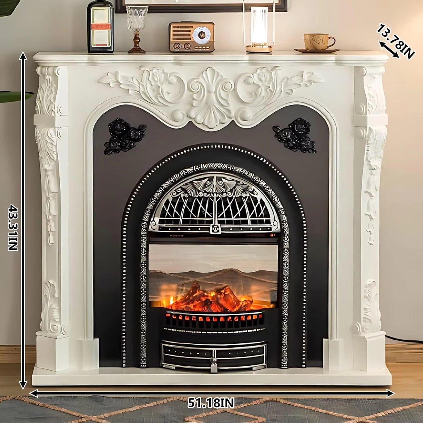 Aihm-Lon Modern Electric Fireplace with White Luxurious Carved Design 43”-59”