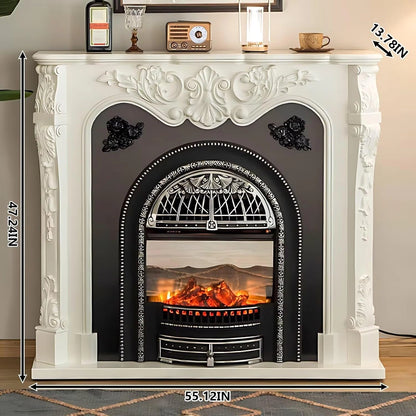 Aihm-Lon Modern Electric Fireplace with White Luxurious Carved Design 43”-59”