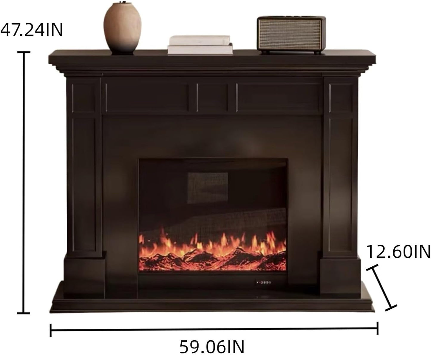 Aihm-Lon Black Electric Fireplace Faux Flame 3D Texture 47”-59”