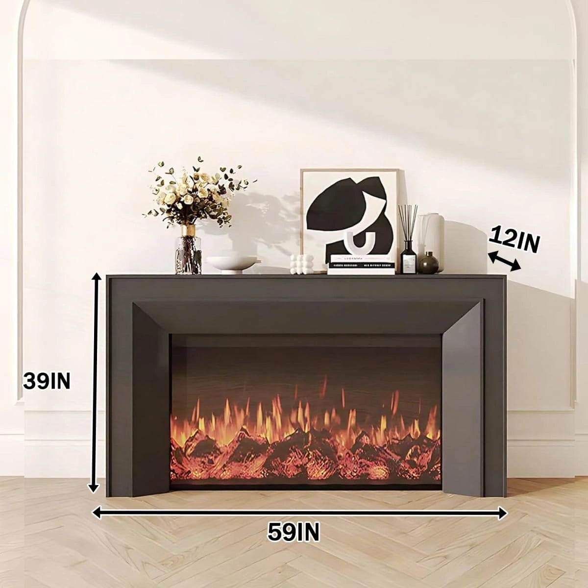 Aihm-Lon Black Electric Fireplace Includes 3D Real Flame Effect 47”-71”