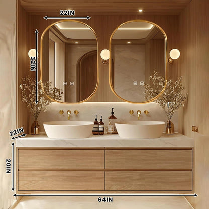 64"Floating Bathroom Vanity Includes Irregular Mirrors with Double Sinks