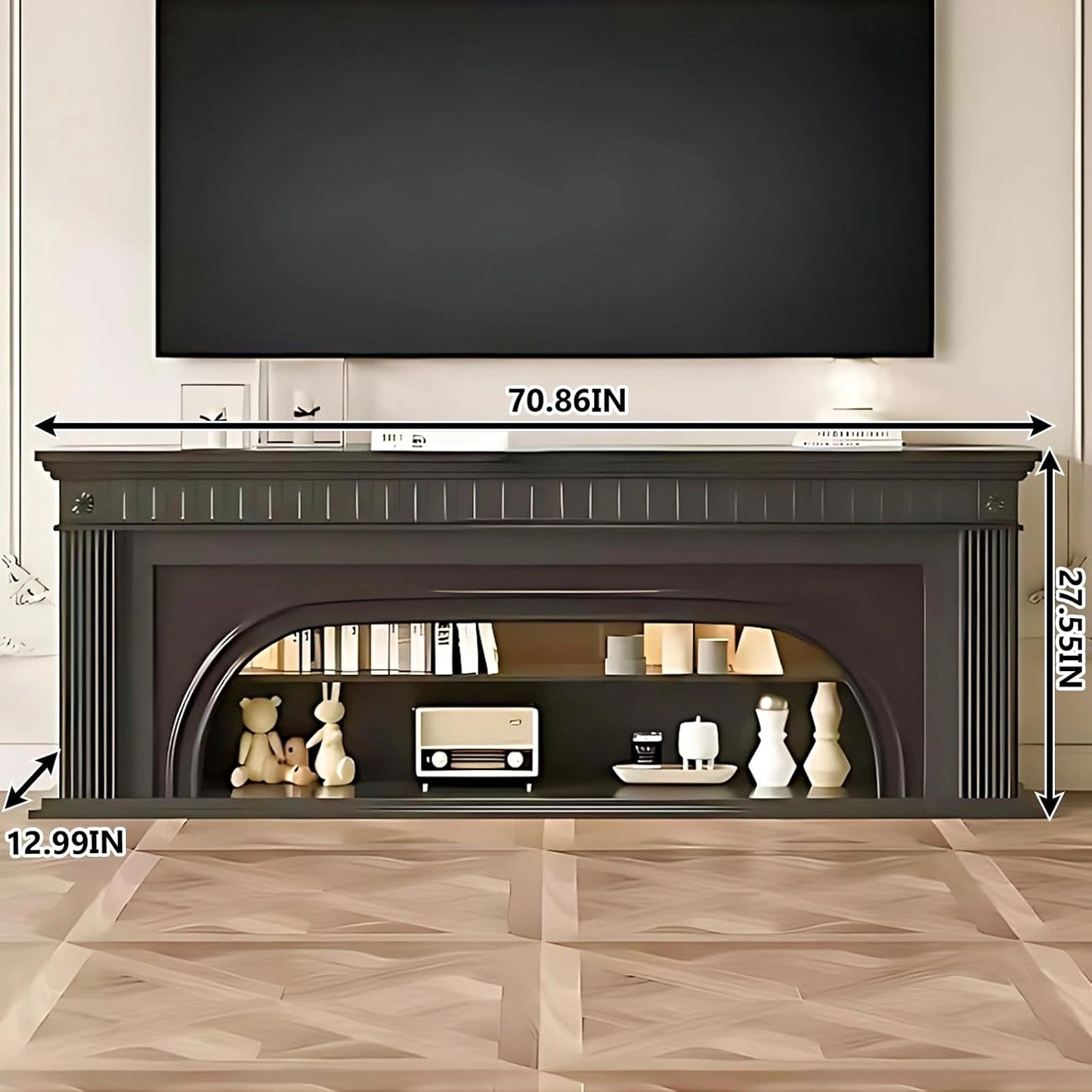 Aihm-Lon Modern Electric Fireplace with Arched Door and Striped Column Design 59”-79”