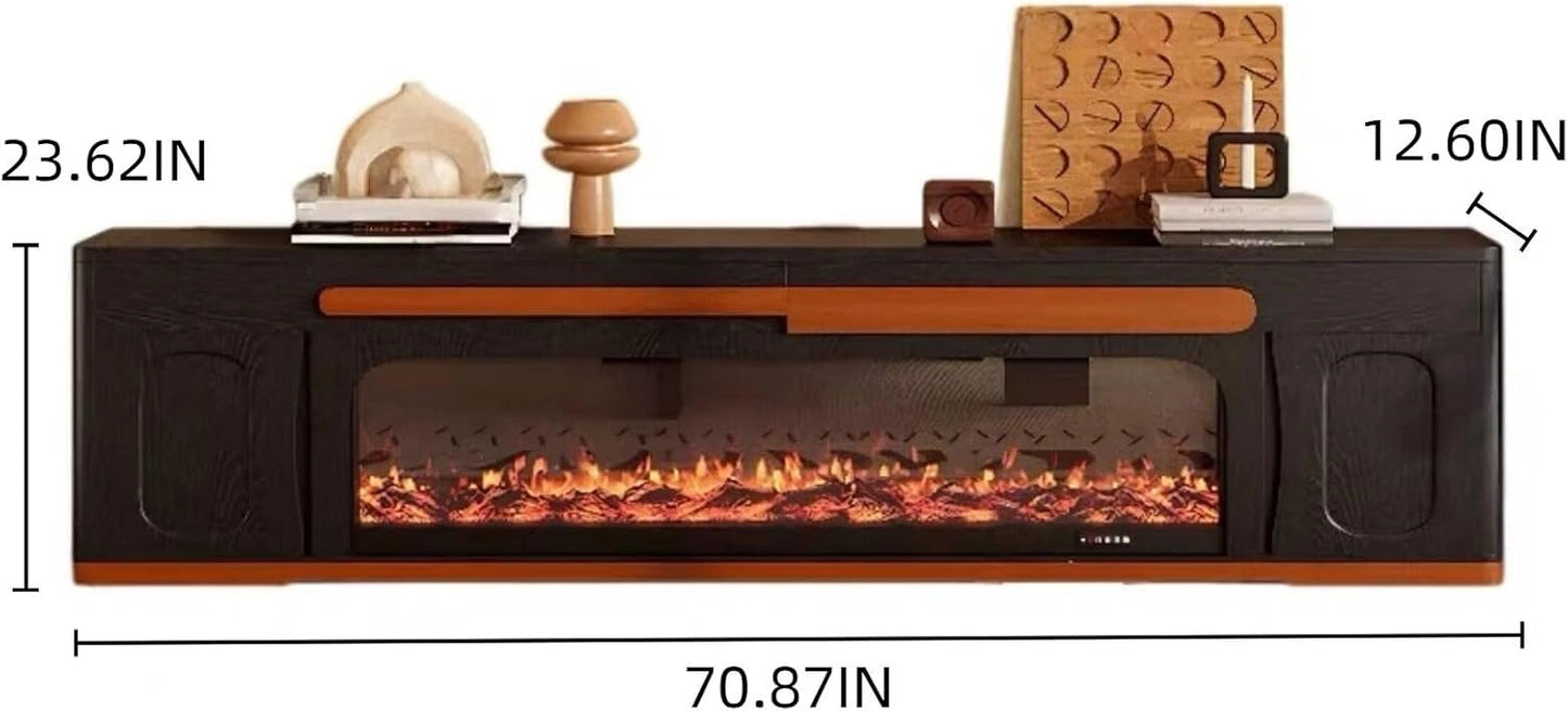 Aihm-Lon Retro Electric Fireplace in Black and Brown Color with Drawers 71”-87”