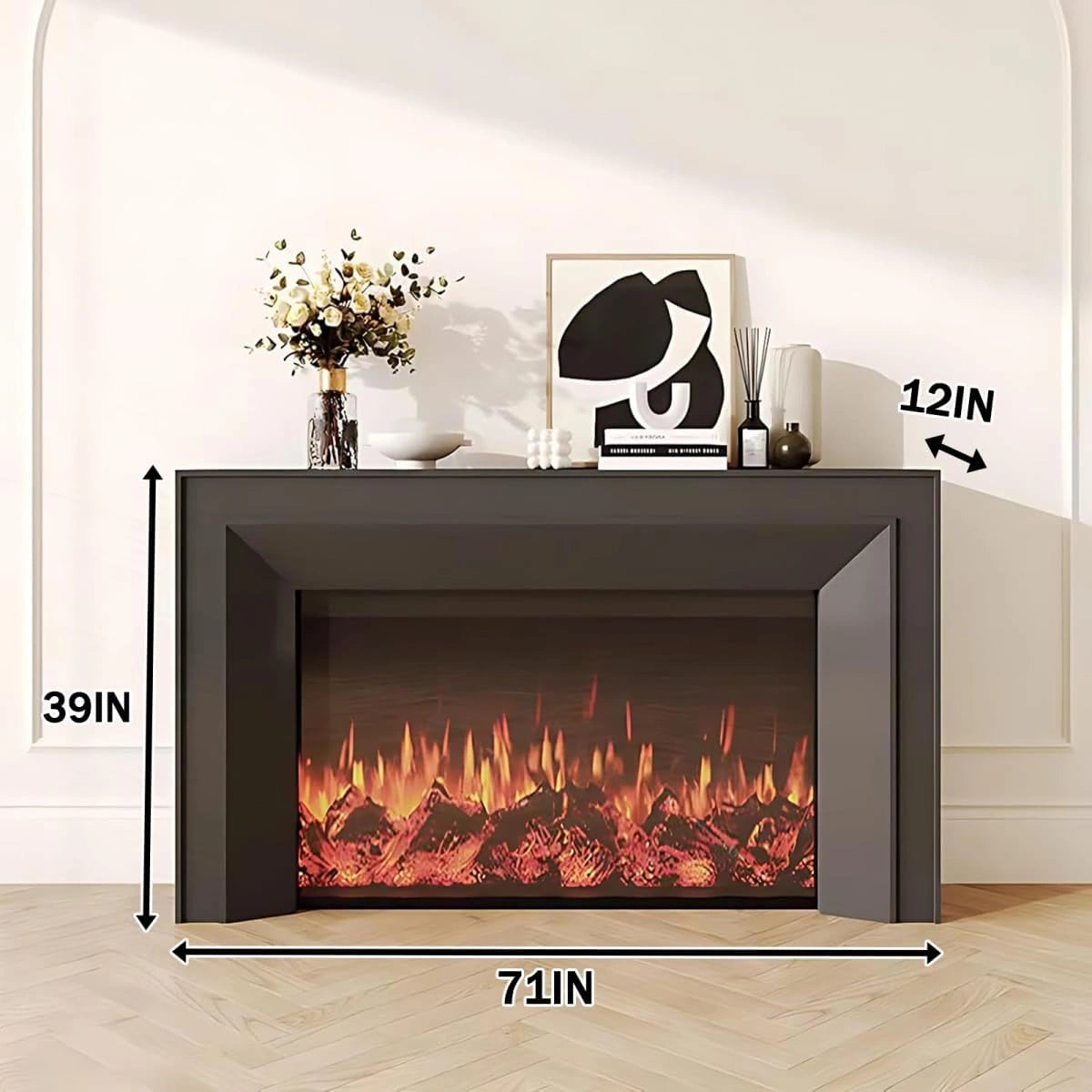 Aihm-Lon Black Electric Fireplace Includes 3D Real Flame Effect 47”-71”