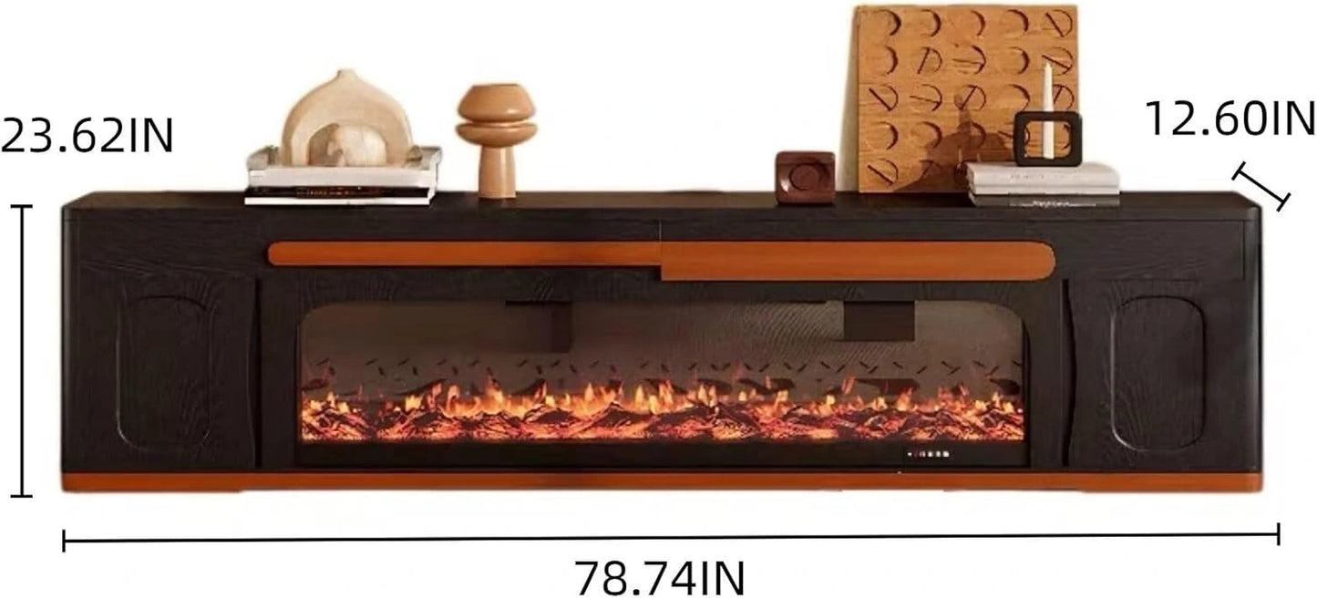 Aihm-Lon Retro Electric Fireplace in Black and Brown Color with Drawers 71”-87”