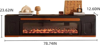 Aihm-Lon Retro Electric Fireplace in Black and Brown Color with Drawers 71”-87”