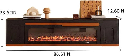 Aihm-Lon Retro Electric Fireplace in Black and Brown Color with Drawers 71”-87”