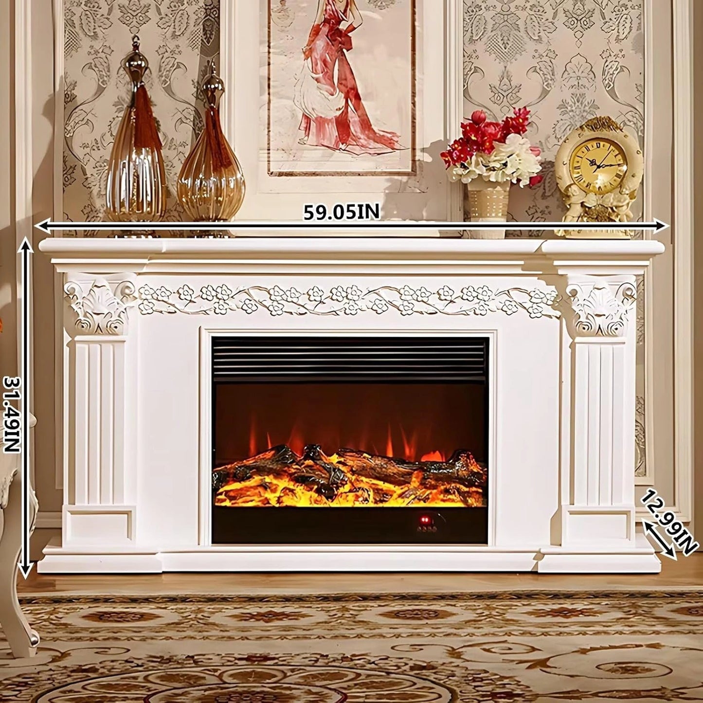 Aihm-Lon Luxurious Electric Fireplace Horizontal Carved Design 59”