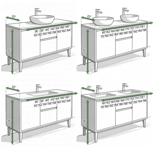 56"- 96" Luxury Bathroom Vanity Set with Double Sink and Rear Cabinet  Mirror