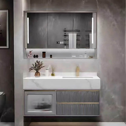 36"- 60" Modern Grey Bathroom Vanity Set with Ceramic Basin and Smart Mirror Cabinet