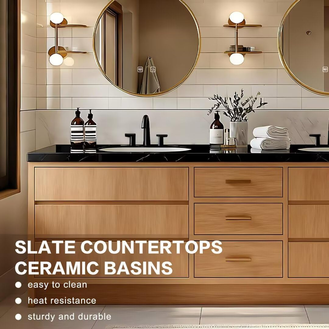 70" Double Sink Bathroom Vanity with Freestanding Includes Wood Grain Cabinet