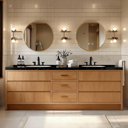 70" Double Sink Bathroom Vanity with Freestanding Includes Wood Grain Cabinet
