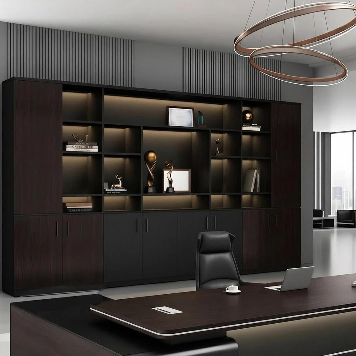 100IN Bookshelf with 72IN Meeting Table (No Chairs)