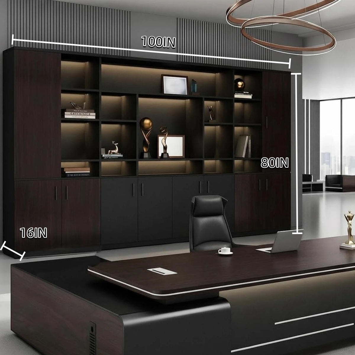 100IN Bookshelf with 72IN Meeting Table (No Chairs)
