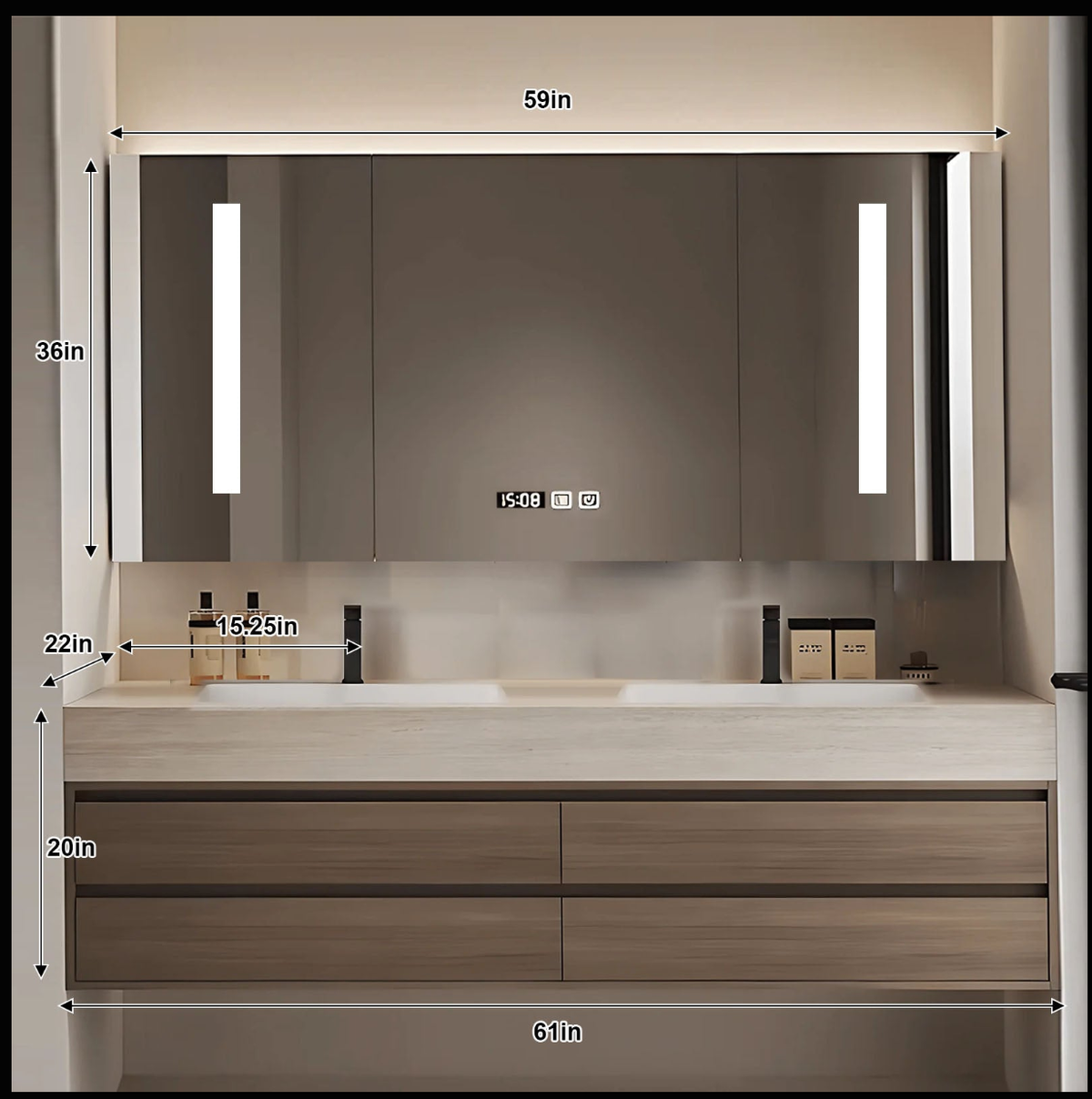 60" Solid Wood Bathroom Vanity Set with Intelligent Mirror and Basin