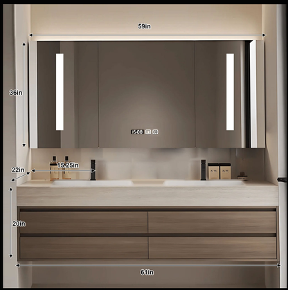 60" Solid Wood Bathroom Vanity Set with Intelligent Mirror and Basin