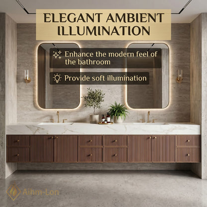 76''-96'' Double Bathroom Vanity with Sink Modern Ridge Panel Wood Texture Illuminated