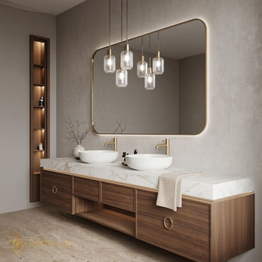 60''-96'' Double Bathroom Vanity with Sink Modern Units Natural Marble Top Integrated