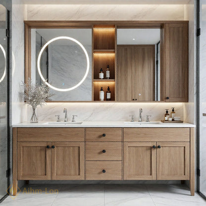 70''-96'' Modern Bathroom Vanity with Sink Double Sink Floating Storage Anti-Fog Mirror