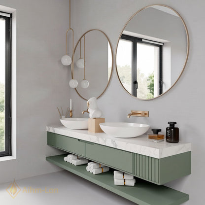 60''-96'' Double Bathroom Vanity with Sink Marble-look Countertop Separate Drawers Shelf