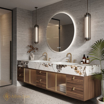 78''-96'' Double Bathroom Vanity with Sink Floating Wall-Mounted Wall-Mount Stone-Top Elegant Vanities
