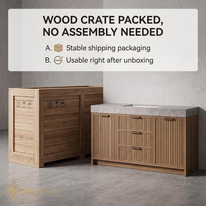 36''-110'' Bathroom Vanity with Sink Floating Sintered Stone Top Slatted Doors
