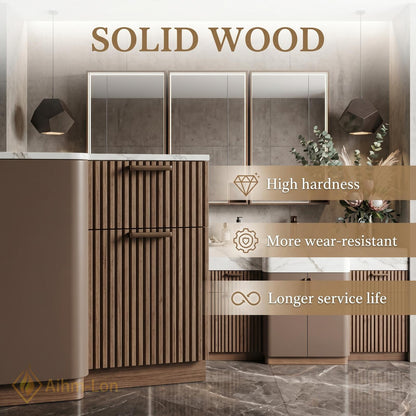 60''-96'' Modern Bathroom Vanity with Sink Floating Espresso Slatted Marble Triple Mirror