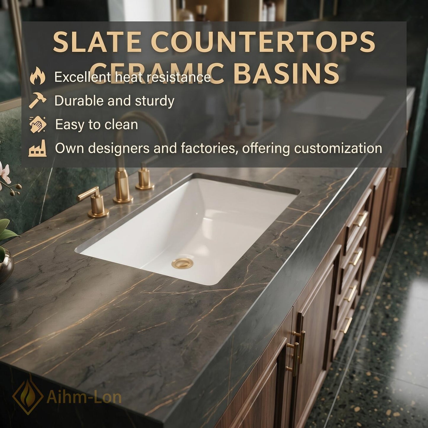 72''-96'' Double Bathroom Vanity with Sink Brown Panel Doors Refined Rich Finish