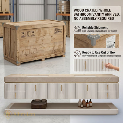 60''-96'' Bathroom Vanity with Sink Floating Storage Drawers Marble Top Double Smart