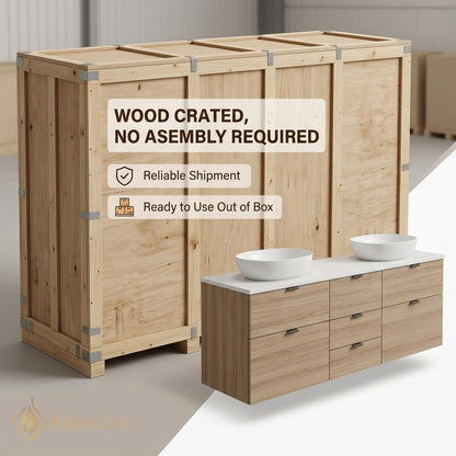 60''-96'' Double Bathroom Vanity with Sink Modern Floating Light Oak Texture Integrated