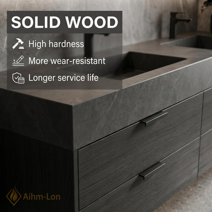60''-96'' Modern Double Bathroom Vanity with Sink Floating Dark Stone-Grain Deep Drawer