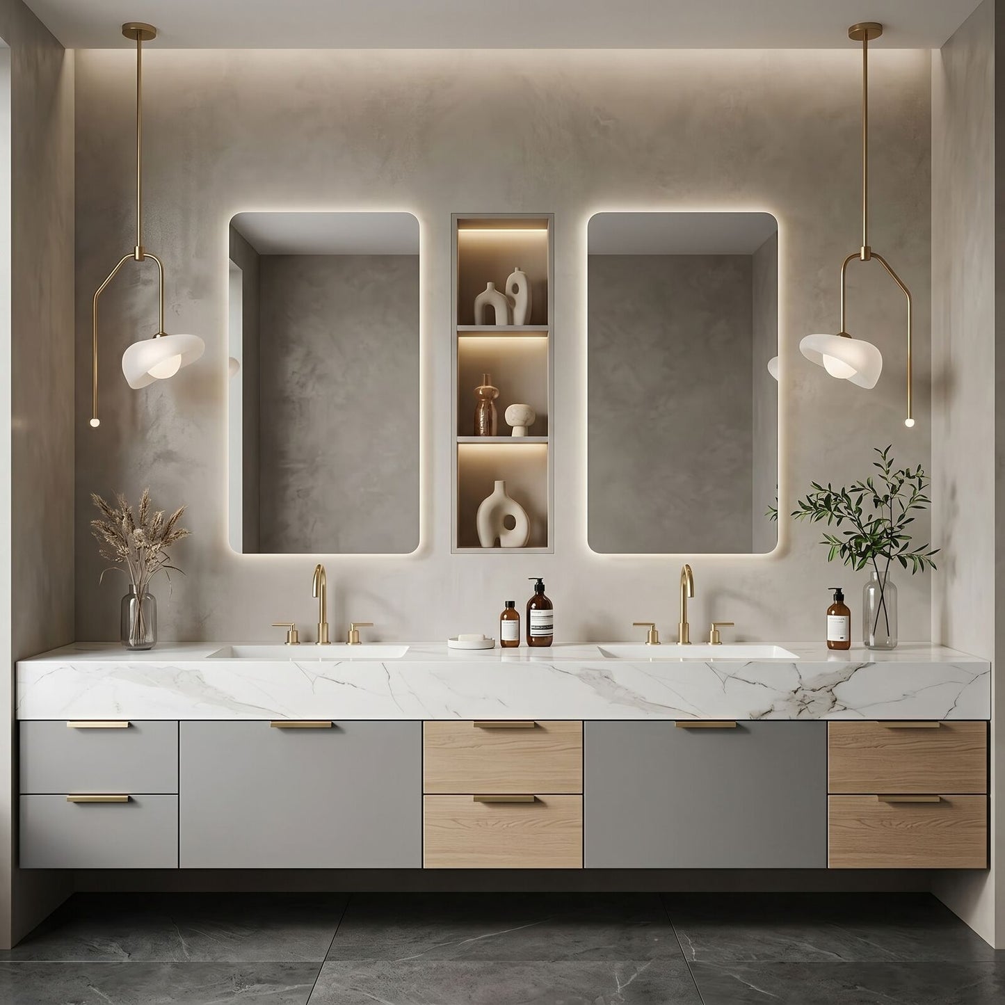 72''-96'' Double Bathroom Vanity with Sink Floating Marble Patterned Drawer Storage Cabinet