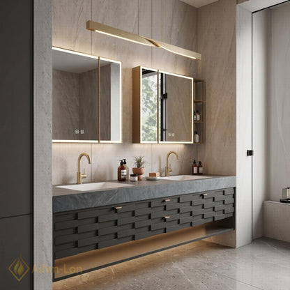 60''-96'' Double Bathroom Vanity with Sink Modern Floating Charcoal Finish Slatted Drawers