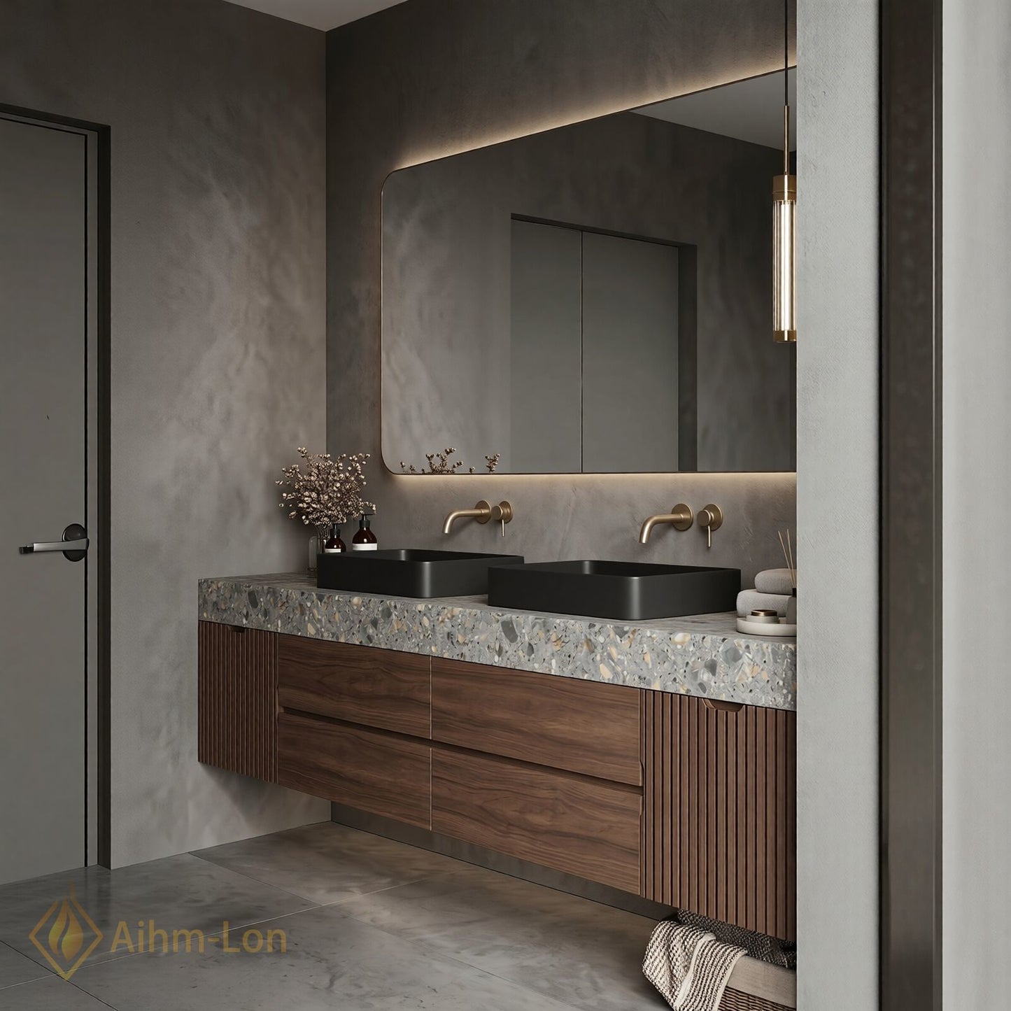 60''-96'' Double Bathroom Vanity with Sink Modern Vanities Narrow Vertical Slats Large