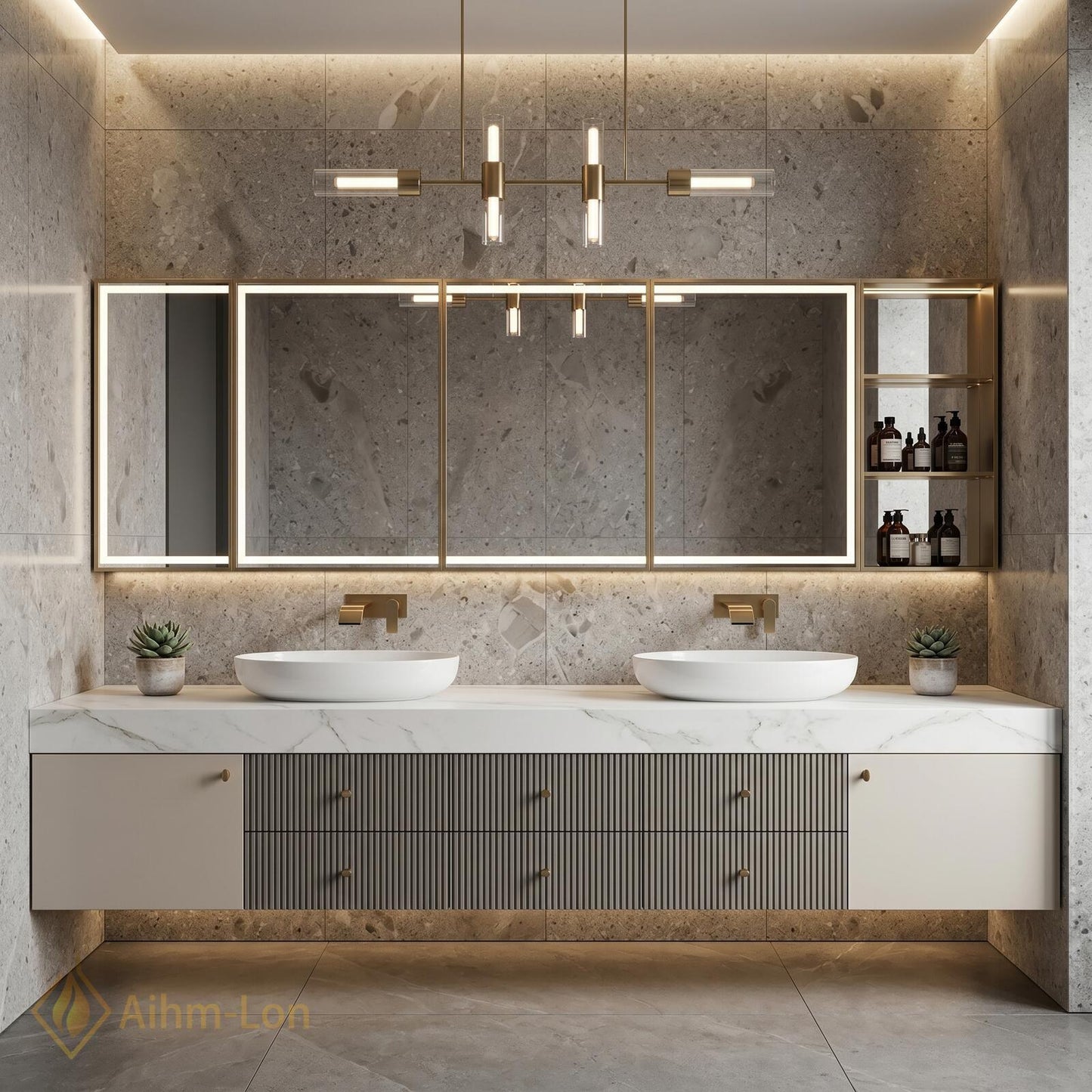 72''-96'' Double Bathroom Vanity with Sink Grey Modern Floating Drawer Soft Finish