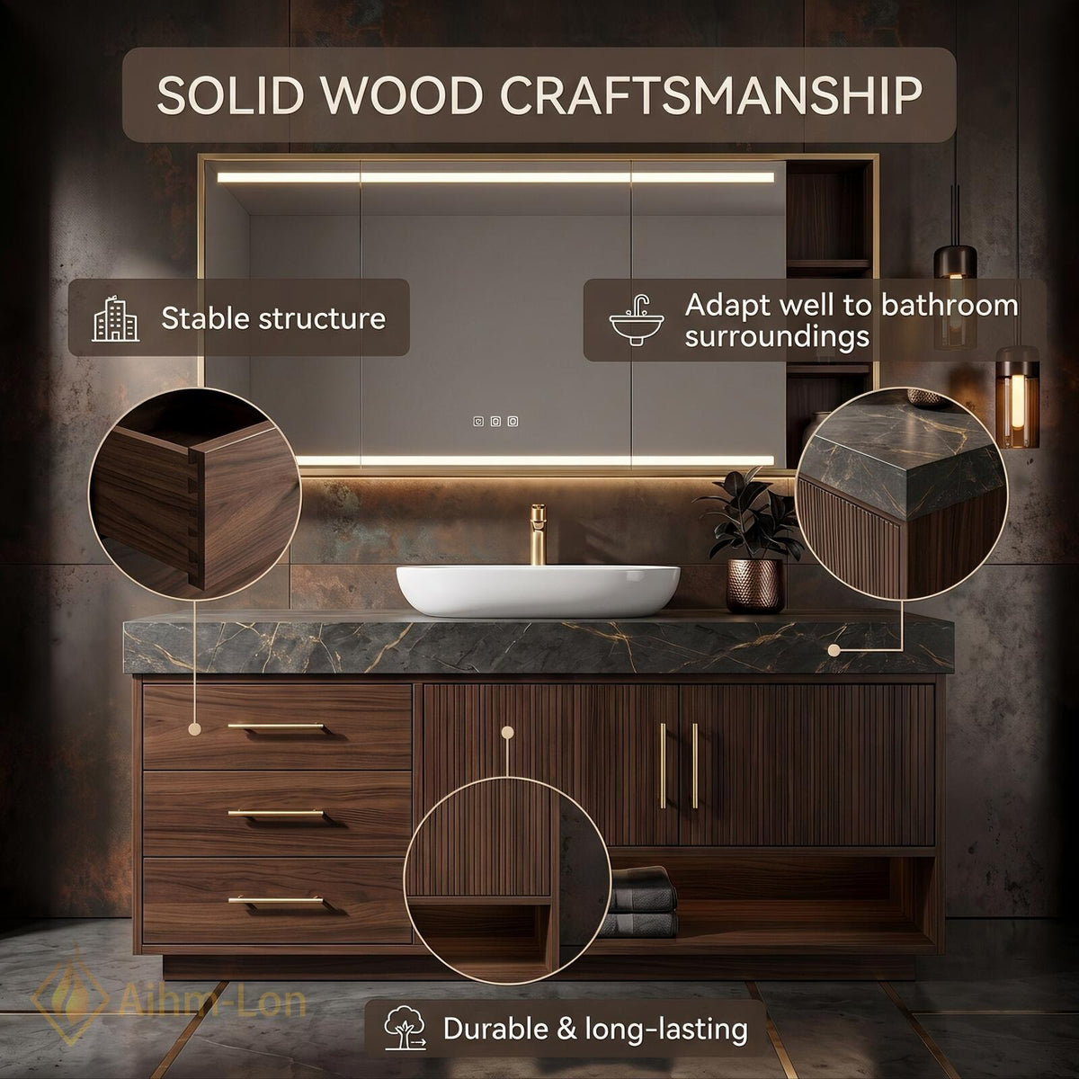36''-110'' Bathroom Vanity with Sink Modern Vessel Sink Sintered Stone