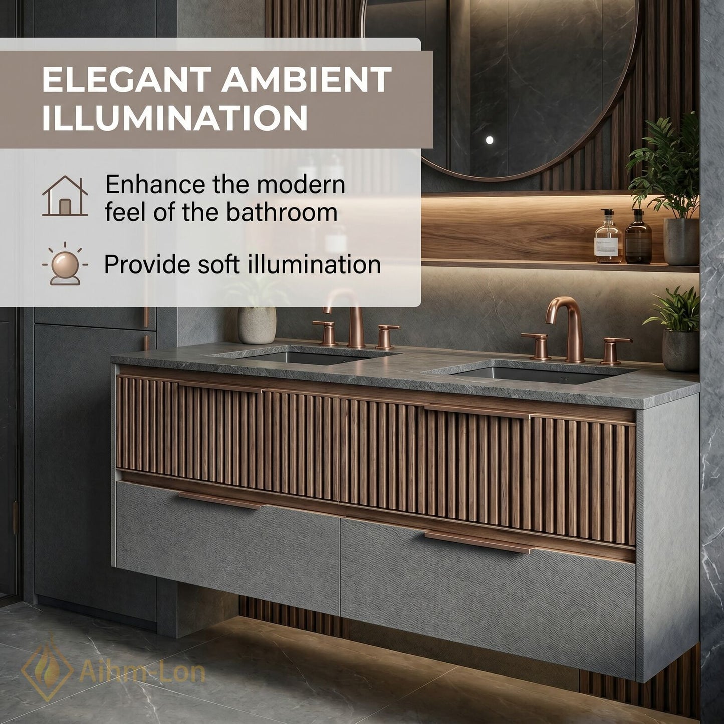 60''-96'' Slatted Bathroom Vanity with Sink Double Sink Wood Panel Dark Stone