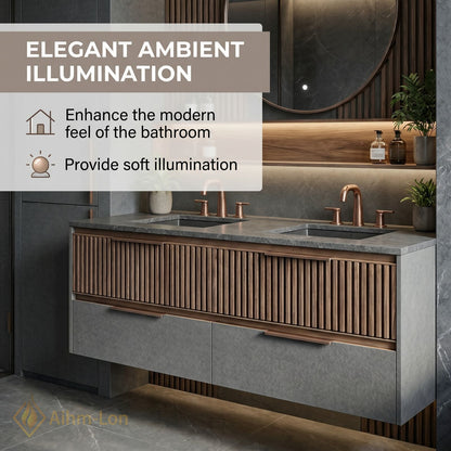60''-96'' Slatted Bathroom Vanity with Sink Double Sink Wood Panel Dark Stone