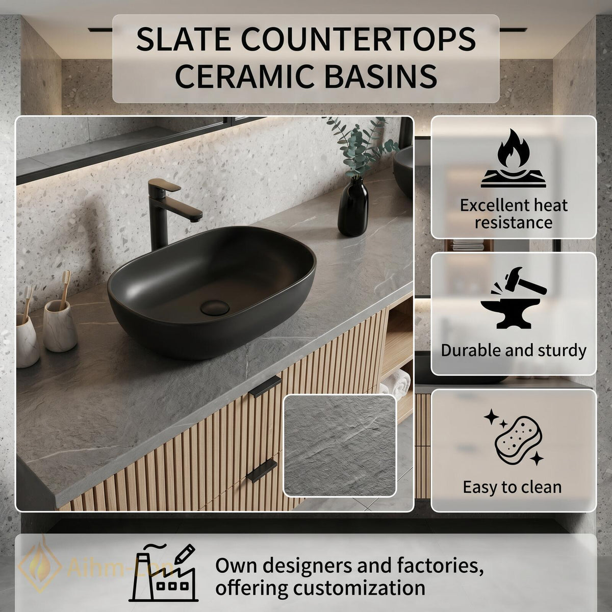 60''-96'' Double Bathroom Vanity with Sink Floating Double Slatted Wood Grey Center
