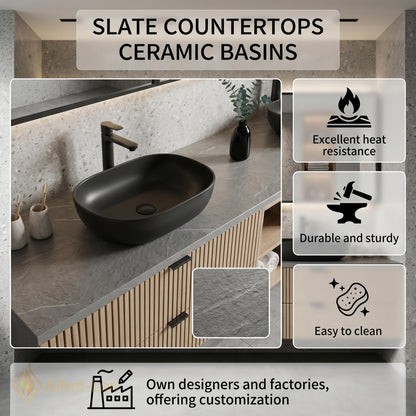 60''-96'' Double Bathroom Vanity with Sink Floating Double Slatted Wood Grey Center