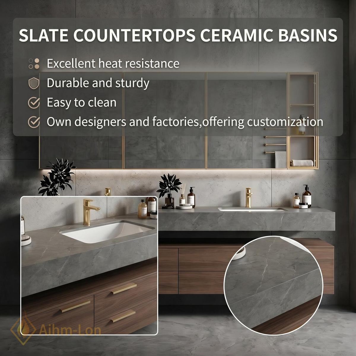 60''-96'' Double Bathroom Vanity with Sink Modern Slatted Center Dark Walnut Warm