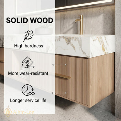 60''-96'' Double Bathroom Vanity with Sink Wood Modern Floating Open Panel Shelving